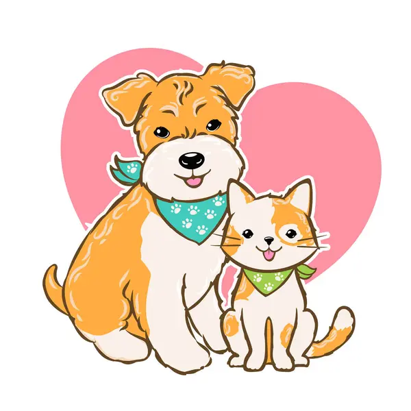 Cartoon Dog Cat Heart Sign Pet Logo Puppy Terrier Kitten — Stock Vector