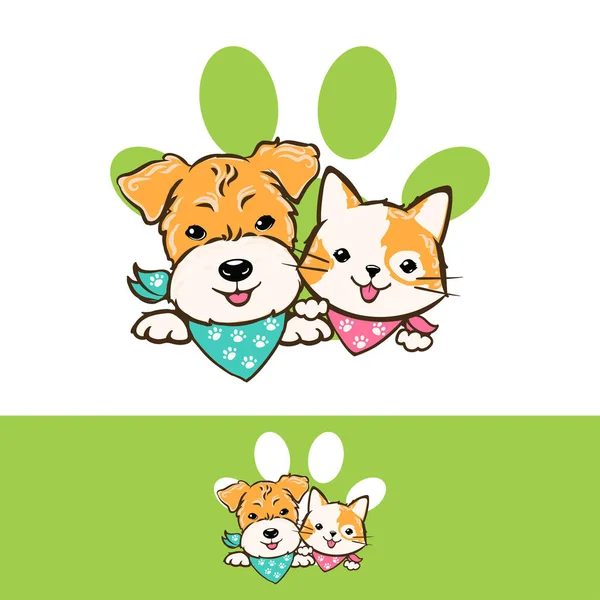 Cartoon Dog Cat Head Paw Sign Pet Logo Puppy Terrier — Stock Vector
