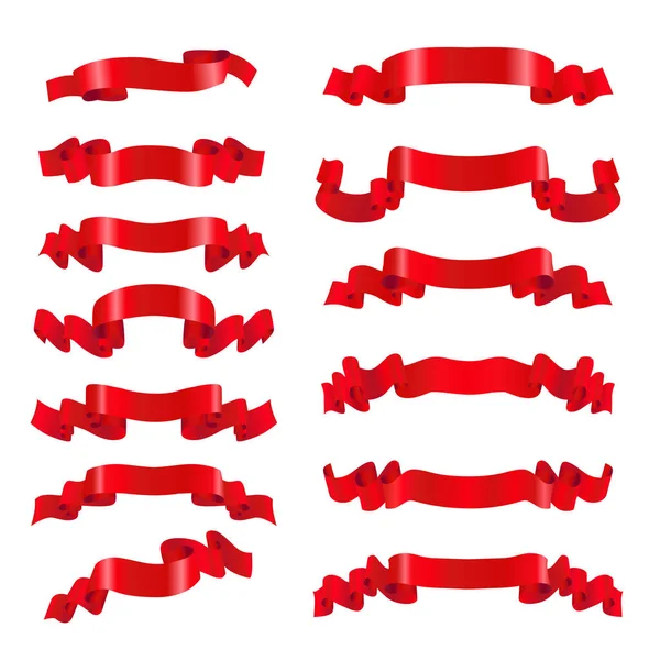 Set Red Ribbons Vintage Style Decorative Design Elements Vector Illustration — Stock Vector