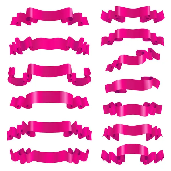 Set Pink Ribbons Vintage Style Decorative Design Elements Vector Illustration — Stock Vector