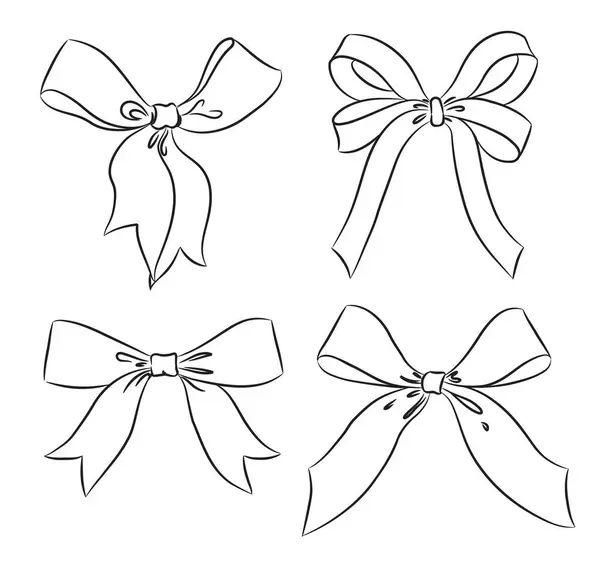Set Gift Ribbons Bows Line Drawing Vector Illustration Design Elements — Stock Vector