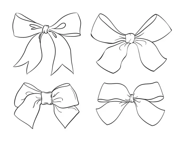 Fashion Accessory Bows Drawing Ribbon Bows Set Illustration — Stock Vector