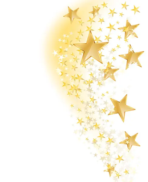 Abstrakter Hintergrund Mit Fliegenden Goldenen Sternen Über Weißem Hintergrund Vektorillustration — Stockvektor