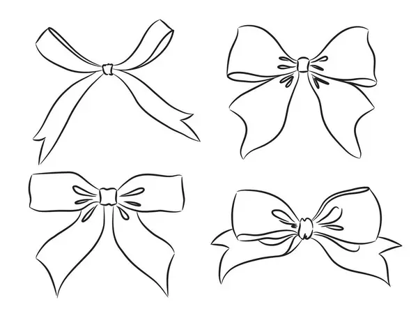 Line Drawing Gift Ribbon Bow White Background Set Bows Your — Stock Vector