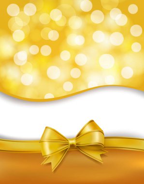 Altın yay ve tatil bulanık bokeh sarı arka plan. vektör illüstrasyonu