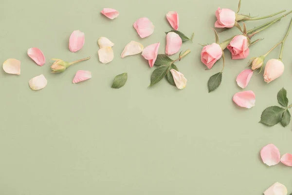 Ροζ Και Λευκά Λουλούδια Πράσινο Φόντο Χαρτί — Φωτογραφία Αρχείου