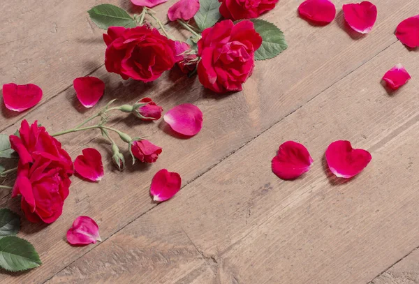 Rose Rosse Vecchio Sfondo Legno — Foto Stock