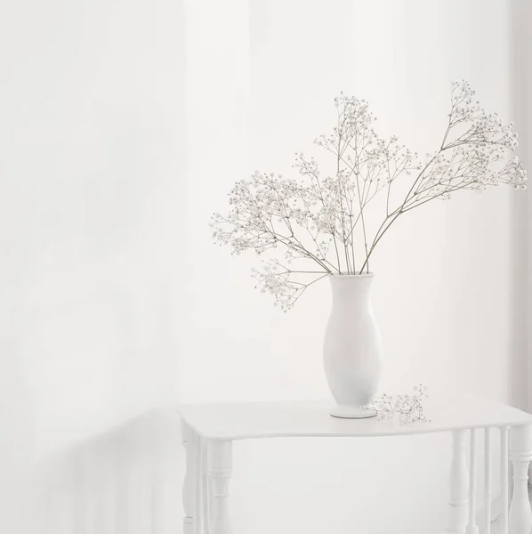 Gypsophila Dans Vase Blanc Sur Une Vieille Étagère Bois Sur — Photo