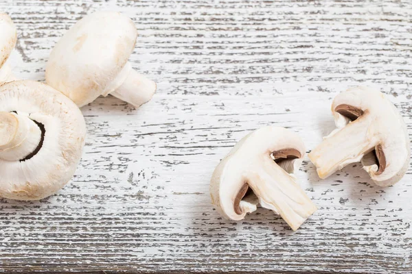 Champignons White Wooden Background — Stock Photo, Image