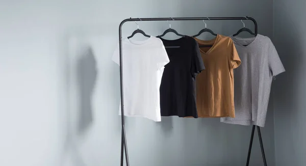 Shirts Neutral Colors Black Hanger Gray Wall — Stock Photo, Image
