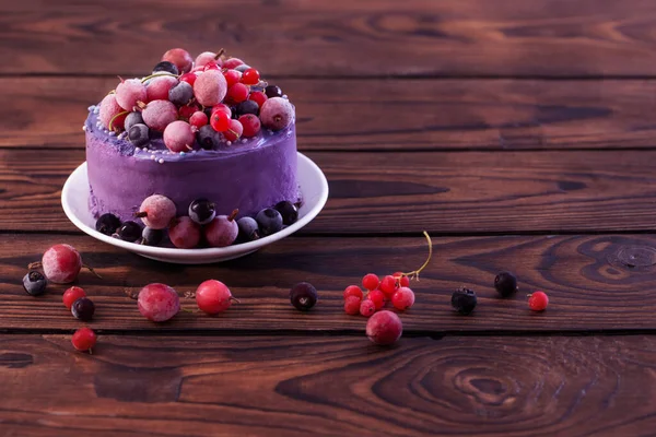 Birthday Cake Berries Wooden Table — Stock Photo, Image