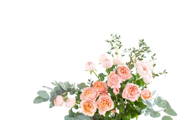 白い背景に孤立した美しいバラの花花束 — ストック写真