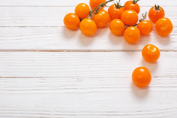 Orange Tomatoes Cherry White Wooden Background — Stock Photo, Image
