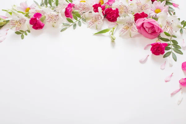 Όμορφα Ροζ Και Λευκά Λουλούδια Λευκό Φόντο — Φωτογραφία Αρχείου