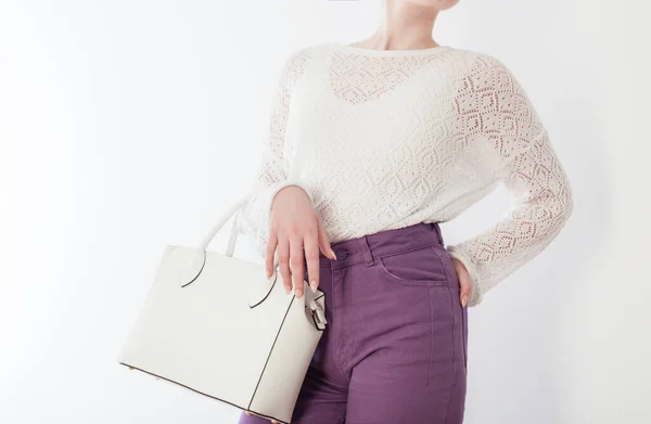 Woman Handbag Close White Background — Stock Photo, Image