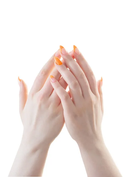 Vrouwelijke Hand Met Manicure Geïsoleerd Witte Achtergrond — Stockfoto