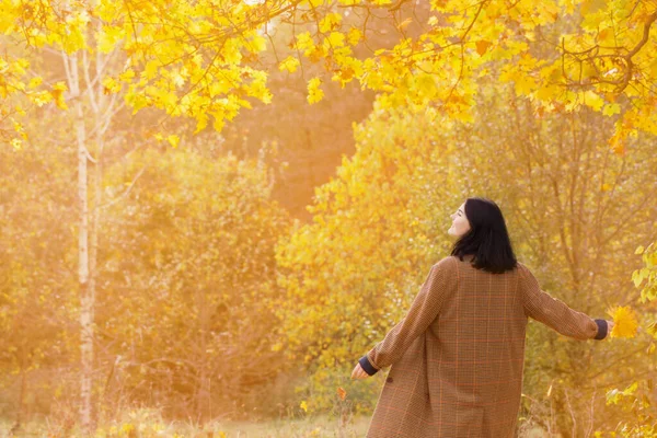Schöne Brünette Mädchen Herbst Park — Stockfoto