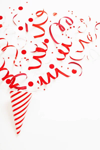 Striped Birthday Hat Confetti White Background — Stock Photo, Image