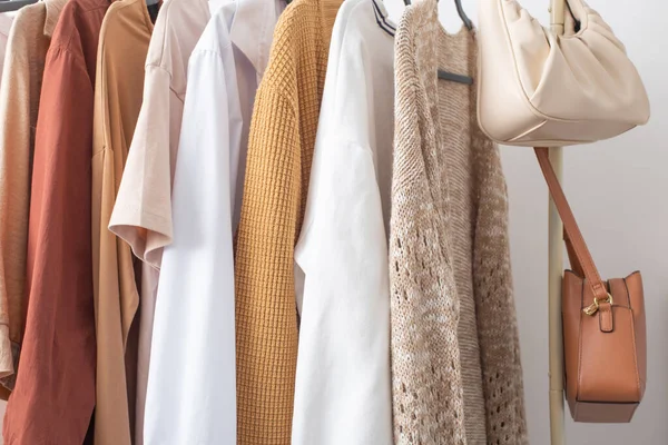 Female Autumn Clothes Hangers White Room — Stock Photo, Image