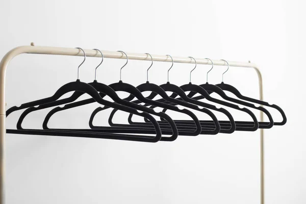 Gray Empty Hangers Railing White Background — Stock Photo, Image