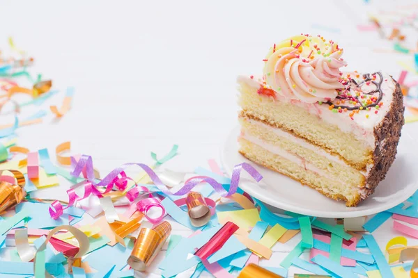 Birthday Cake Decoration White Wooden Background — Stock Photo, Image
