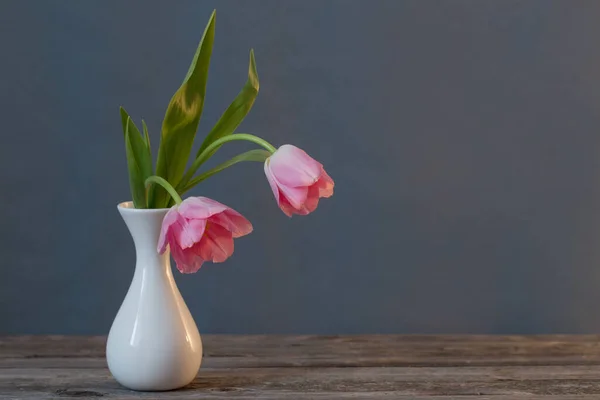 在白色的花瓶粉色郁金香 — 图库照片