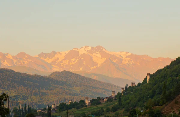 Mountain Summer Landscape Svan Towers Svaneti Georgia — Stock Photo, Image