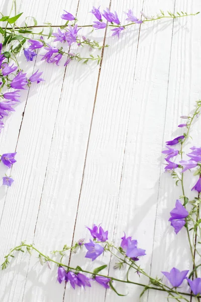 Bluebell Květiny Bílém Dřevěném Pozadí — Stock fotografie