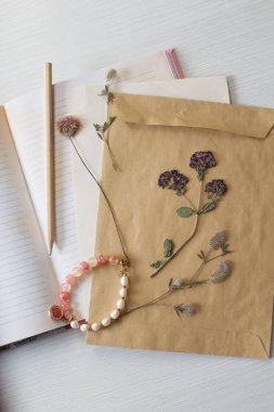 Kurumuş bitkilerin ve eski kağıt yapraklarının klasik bileşimi