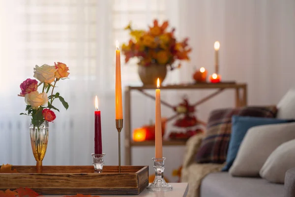 Beautiful Autumnal Decor Home White Interior — Stock Photo, Image