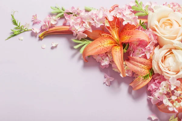 Schöne Sommerblumen Auf Farbigem Papier Hintergrund — Stockfoto