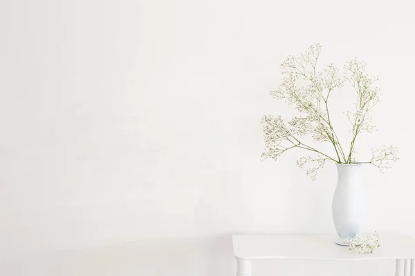 Gypsophila Dans Vase Blanc Sur Une Vieille Étagère Bois Sur — Photo