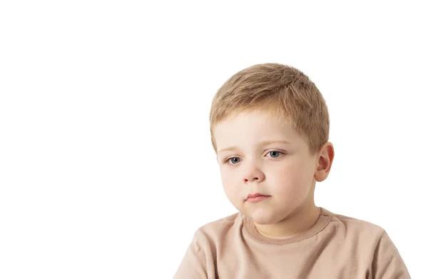 Θλιβερή Μικρό Αγόρι Που Απομονώνονται Λευκό Φόντο — Φωτογραφία Αρχείου