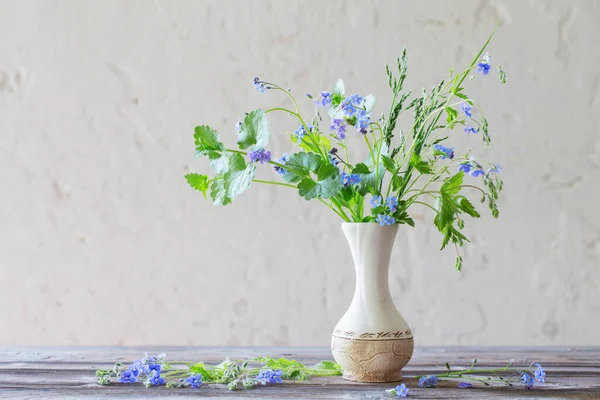 Flores Silvestres Vaso Fundo Branco Parede Velha — Fotografia de Stock