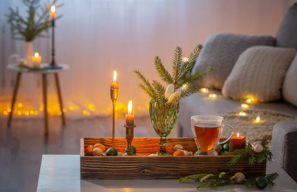Glass Cup Tea Christmas Decor Home — Stock Photo, Image