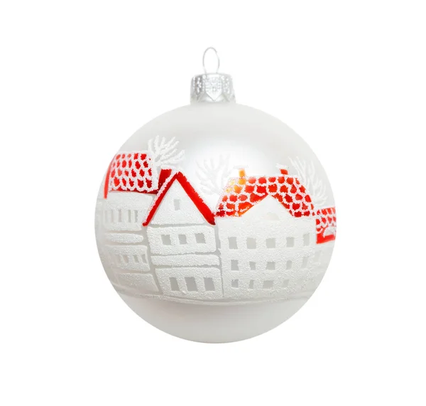 Bola Natal Vermelho Branco Isolado Fundo Branco — Fotografia de Stock