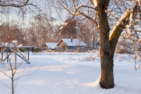 Snowy Winter Rural Landscape Sunset — Stock Photo, Image