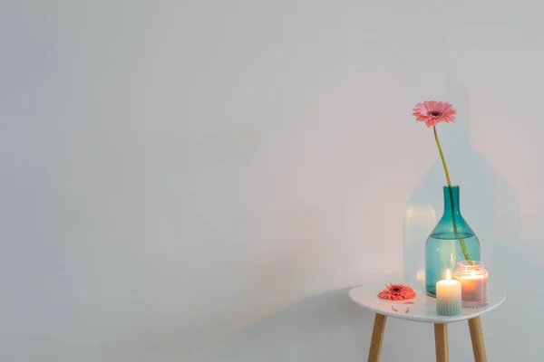 Růžová Gerber Ovesná Skleněná Váza Bílém Pozadí — Stock fotografie