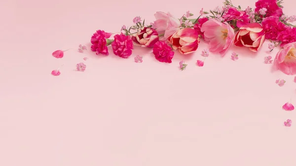 stock image beautiful spring flowers on pink background