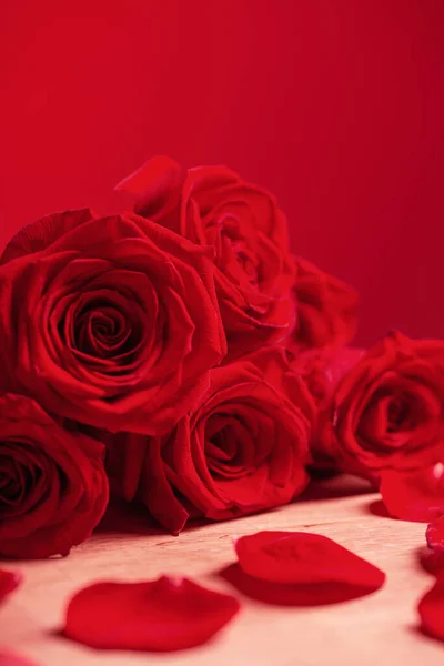 Букет Червоних Троянд Червоному Тлі — стокове фото