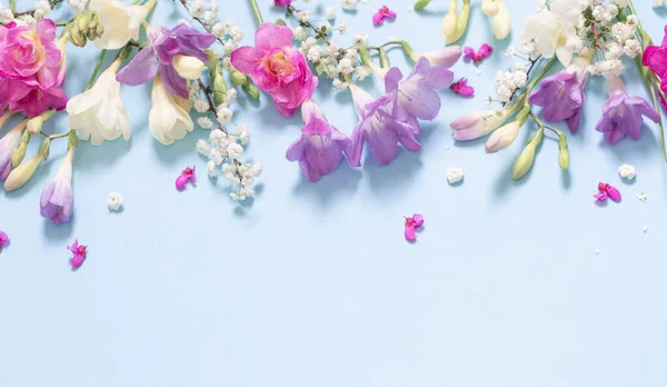 Wiosna Piękne Kwiaty Niebieskim Tle — Zdjęcie stockowe