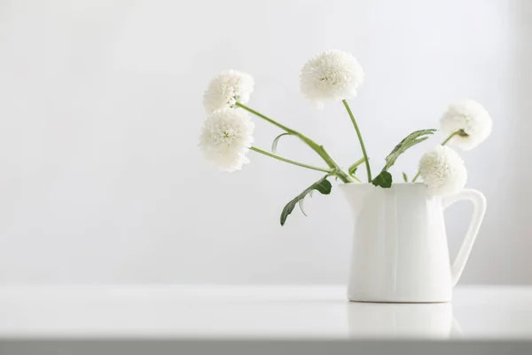 stock image white chrysanthemums in jug on white background