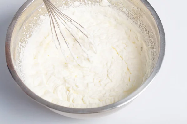 White Whipped Cream Metal Bowl — Stock Photo, Image