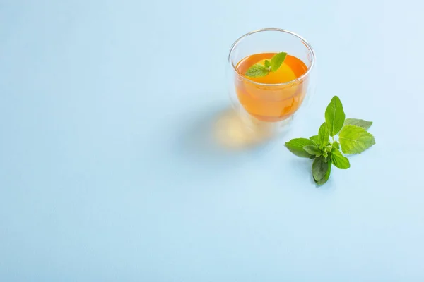 Чай Мятой Орегано Голубом Фоне — стоковое фото