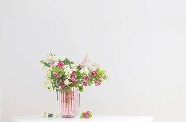 Ramas Florecientes Primavera Rosadas Blancas Jarrón Vidrio Moderno Sobre Fondo —  Fotos de Stock