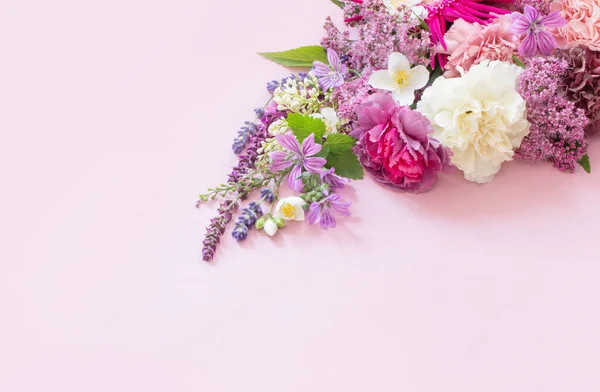 ピンクの紙の背景に美しい夏の花 — ストック写真