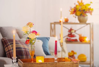 güzel sonbahar dekoru ev beyaz iç dekorasyonu