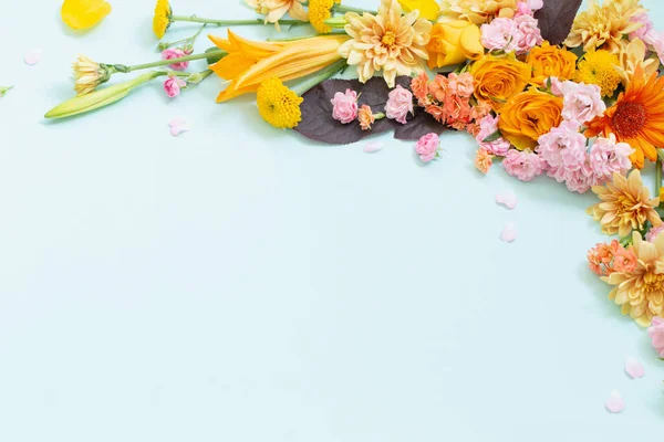 Красиві Літні Квіти Синьому Фоні — стокове фото