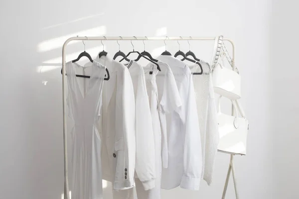 Female White Capsule Summer Wardrobe White Room — Stock Photo, Image