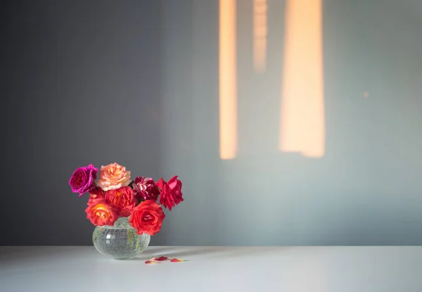 灰色の背景にバラのガラス花瓶 — ストック写真